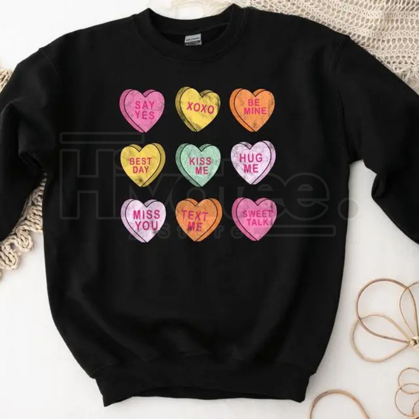 Pastel Conversation Hearts Valentine’s Day Sweatshirt: Trendy Romantic Gift for Her