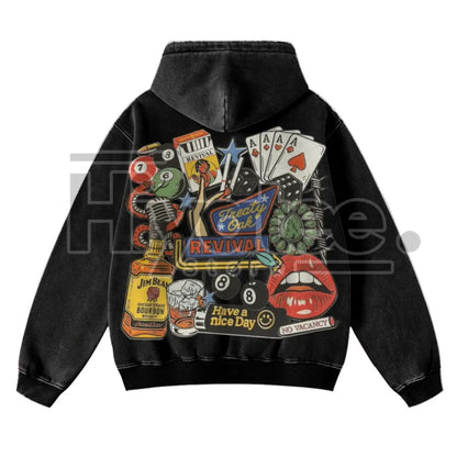 Retro Treaty Oak Revival Western Hoodie – Vintage Bar Cowboy Graphic, Thick Pure Cotton, Loose Fit
