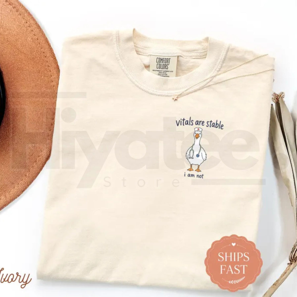 Comfort Colors Vitals Are Stable I Am Not Funny Goose Nurse Tee