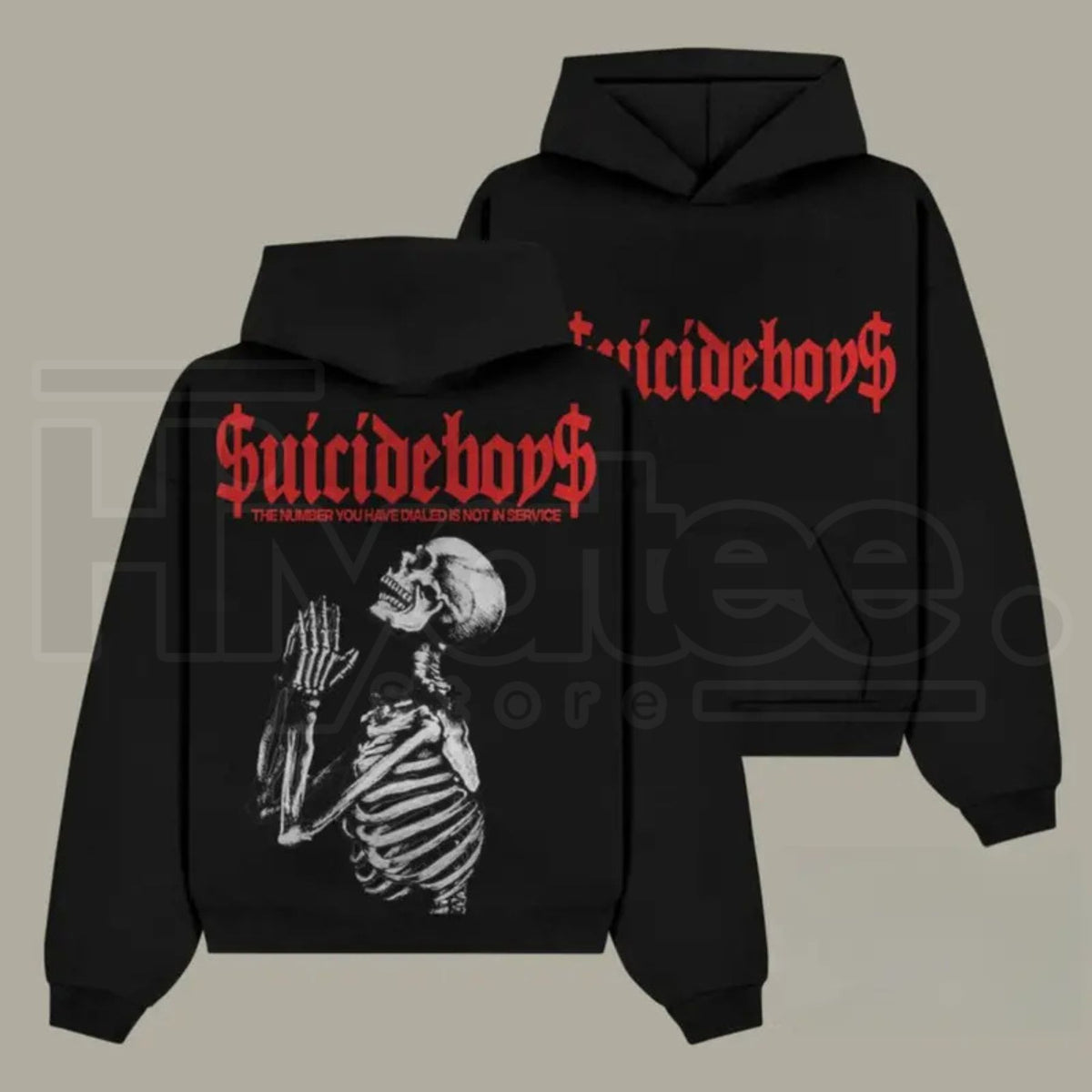 Men's Oversized Prayer Skulls Hoodie – Plush Fleece Deconstructed Streetwear Pullover, Double-Sided Print