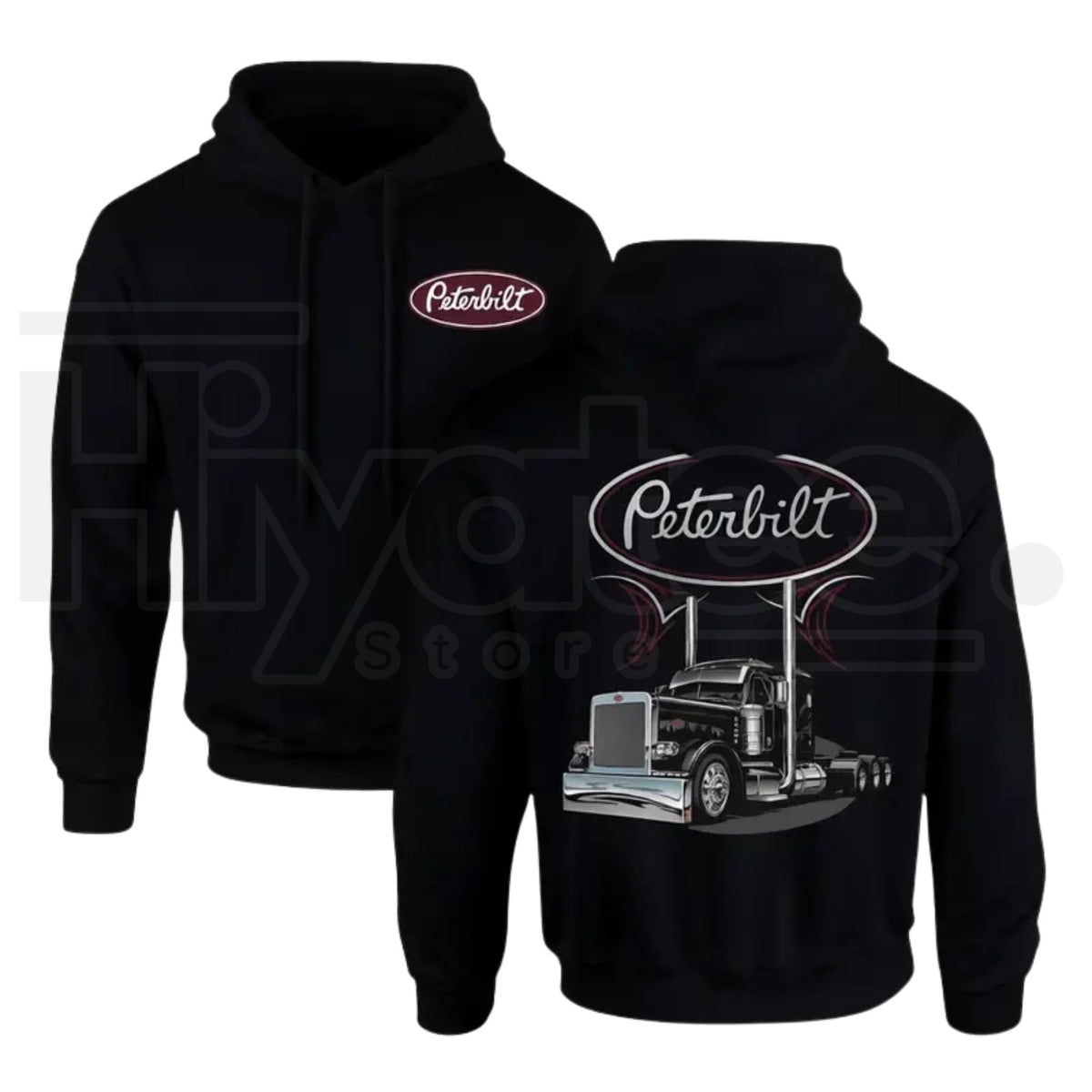 Semi-Truck Graphic Hoodie – Classic Black Long Sleeve Pullover Hooded Sweatshirt