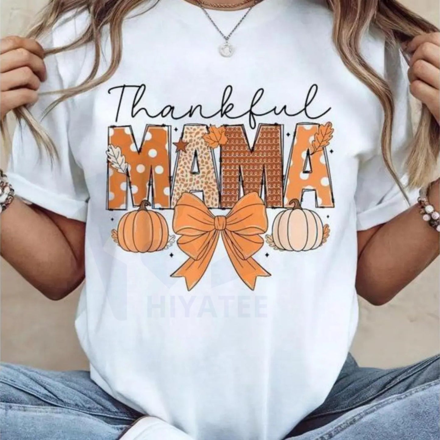 Thankful Mama Coquette Thanksgiving Graphic T-Shirt – 100% Cotton Fall Spice Tee