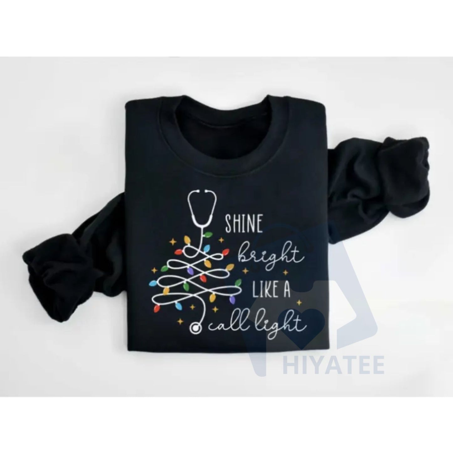 Shine Bright Like A Call Light Sweatshirt: Stethoscope Christmas Tree Long Sleeve, Nurse Christmas Hoodie, Therapist Hospital Xmas Tee