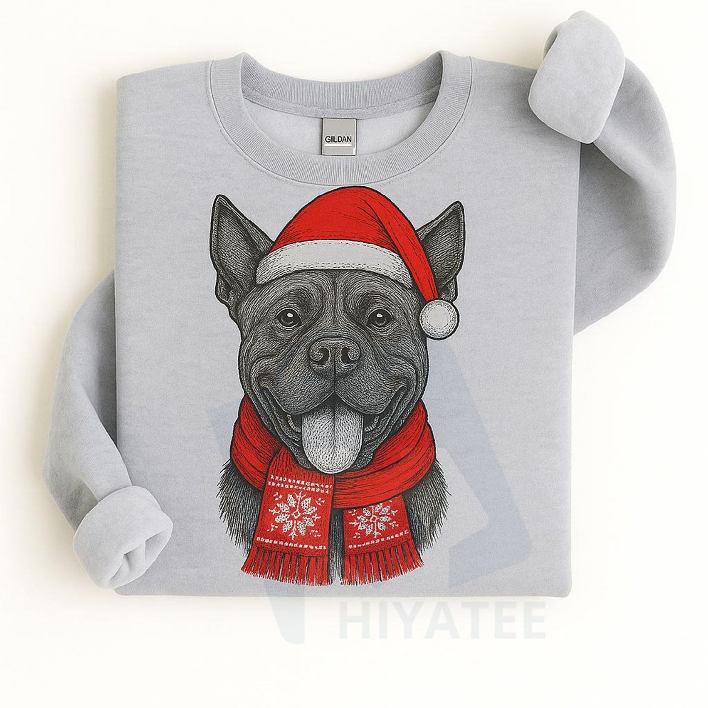 Santa Paws Christmas Hat Dog Sweatshirt: 50 Dog Breeds in Festive Santa Hats, Gildan Unisex Holiday Pullove