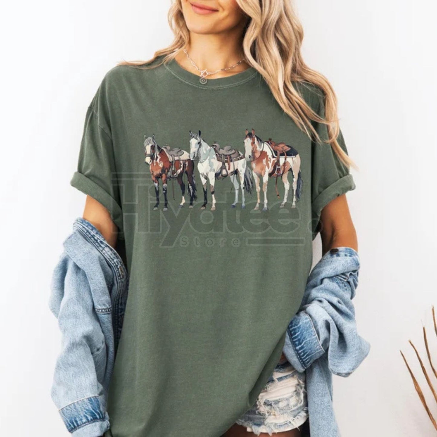 Comfort Colors® Western Horses T-Shirt – Cute Horse Lover's Holiday Gift, Trendy Western Graphic Crewneck, Gift for Her