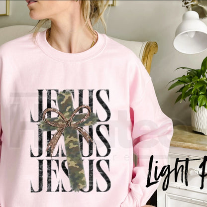Camo Pattern Jesus Sweatshirt – Christian Camouflage Graphic Crewneck