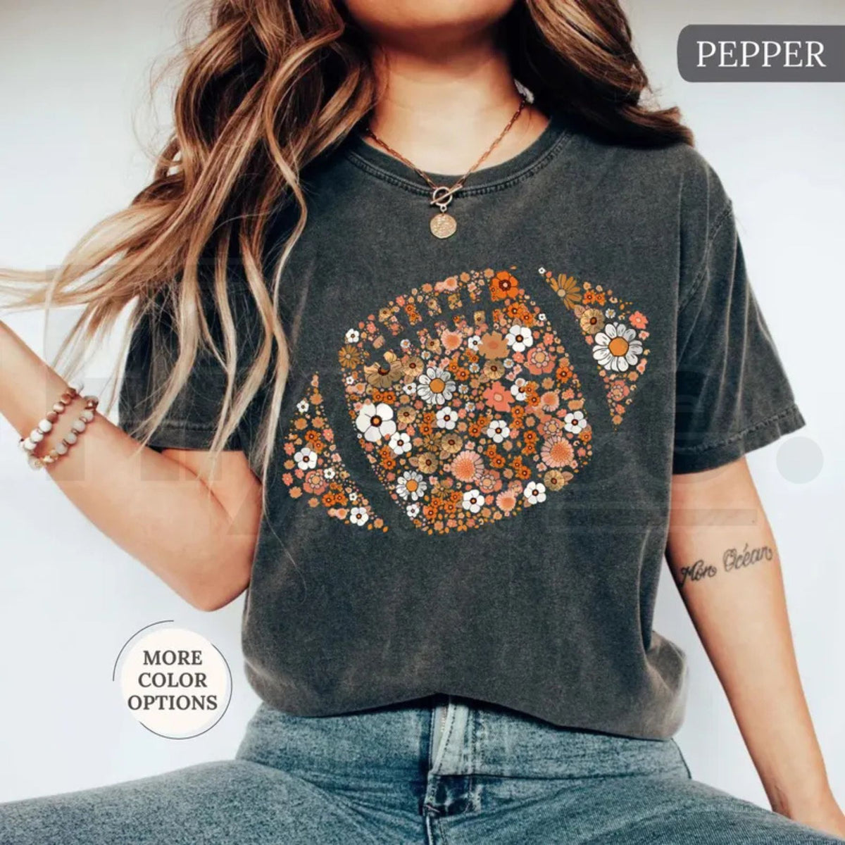 Comfort Colors Floral Football Shirt Game Day Touchdown Tee