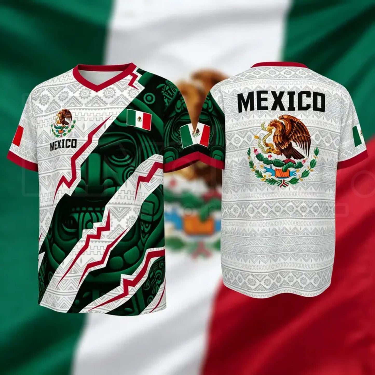2026 Mexico Soccer Jersey – Chichén Itzá Pyramid Graphic Retro Football Shirt, All-Over Print Casual Sportswear