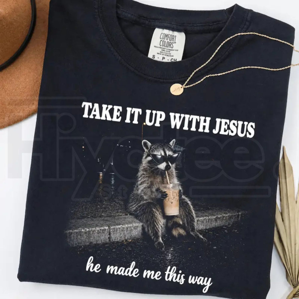 Comfort Colors Grunge Raccoon Holding Bubble Tea Christian Tee