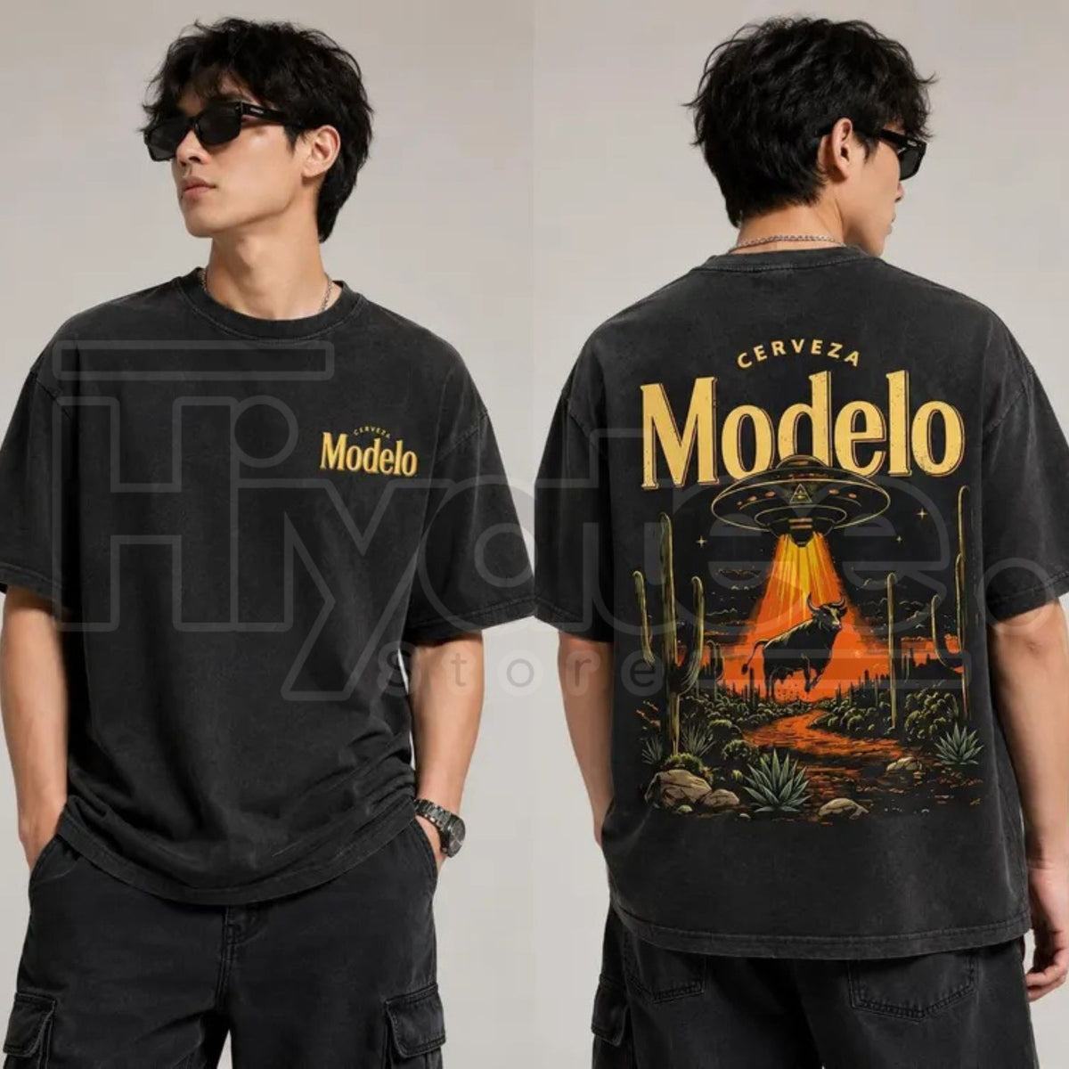 Cerveza Modelo "Desert Abduction" Vintage T-Shirt – Retro UFO & Bull Graphic Tee