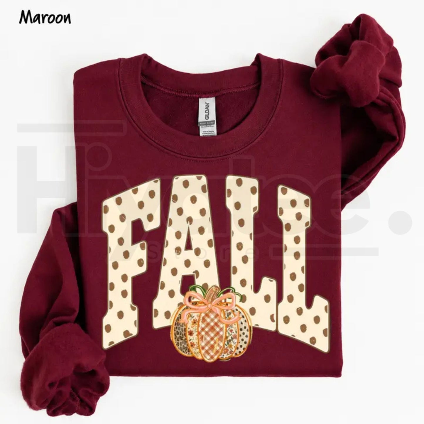 Preppy Fall Polka Dot Pumpkin Bow Sweatshirt