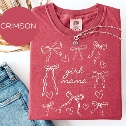 Comfort Colors® Girl Mama Tee Shirt – Coquette Bow Mama T-Shirt, Cute Heart Design Mother’s Day Gift