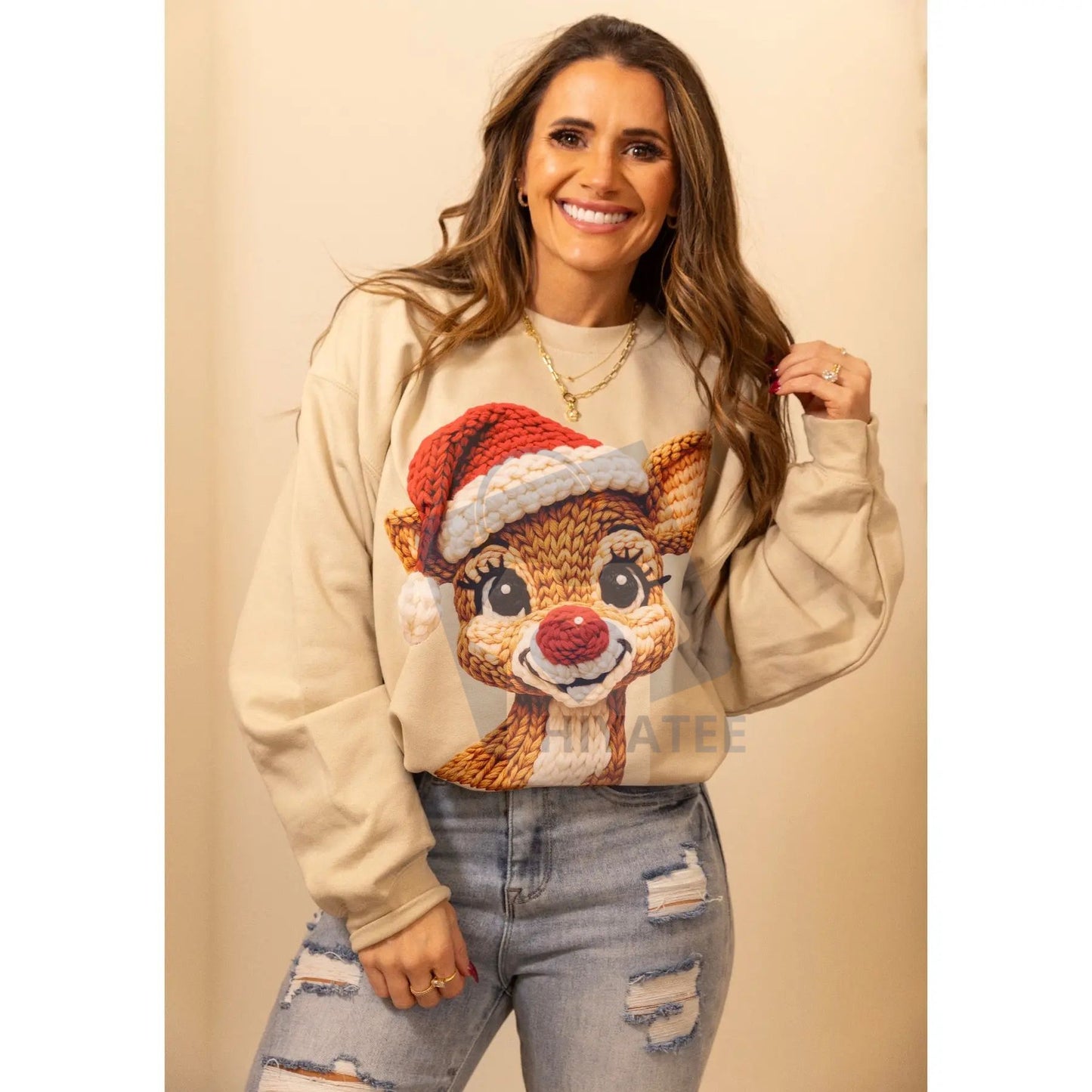 Red Nose Reindeer Santa Hat Holiday Sweatshirt: Cute Festive Crewneck Pullover, Classic Christmas Graphic Sweater