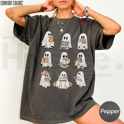 Ghost Reading Book Comfort Colors Shirt Girly Bookish Halloween Fall Tee