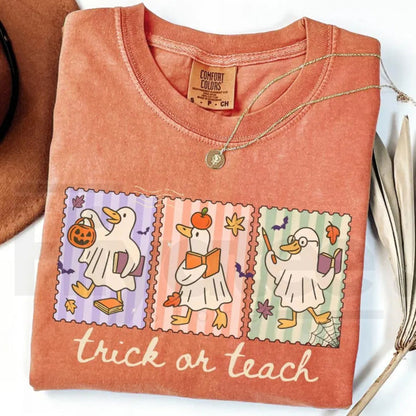 Funny Teacher Goose Halloween Comfort Colors Shirt Cute Ghost Elementary Tee