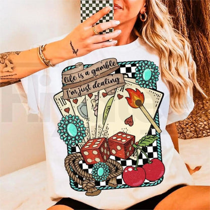 "Life is a Gamble" Retro Turquoise Western – Wild West Cowboy Tee