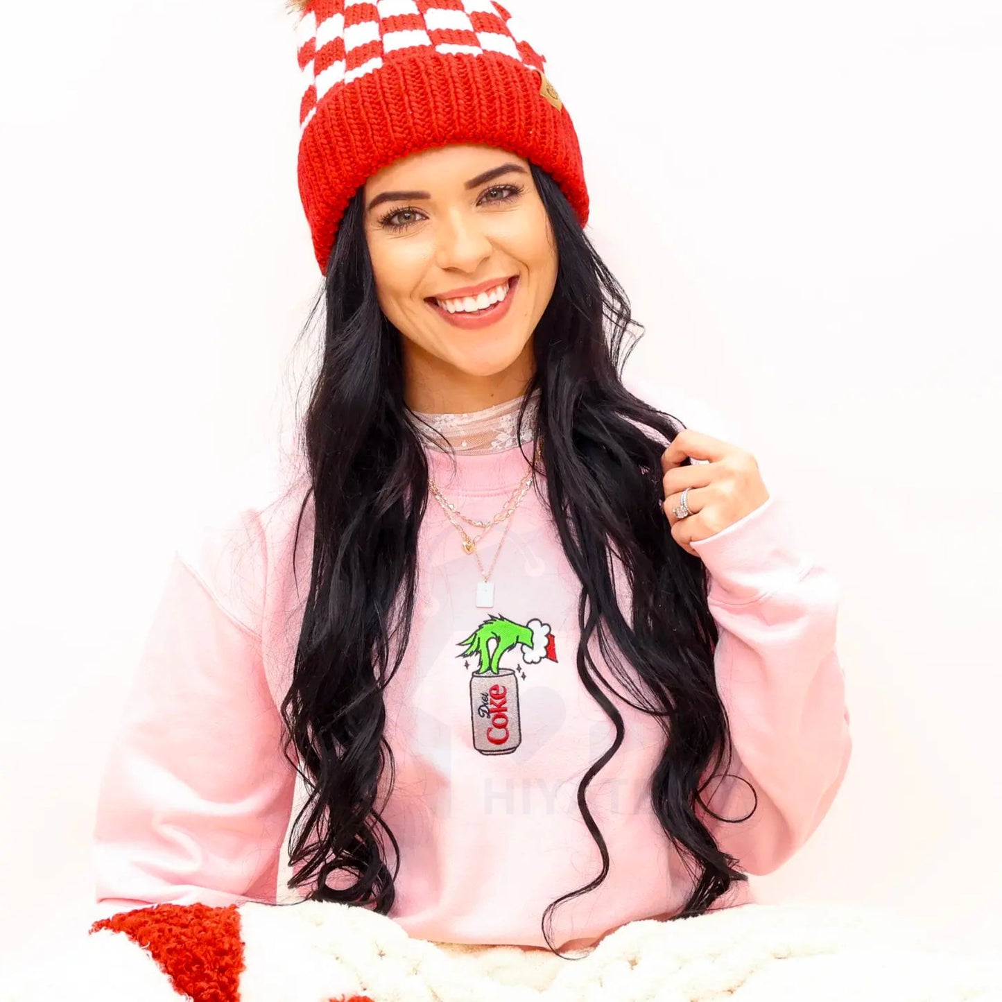 Christmas Drink Embroidered Sweatshirt – Classic Holiday Crewneck, Soft Unisex Light Green