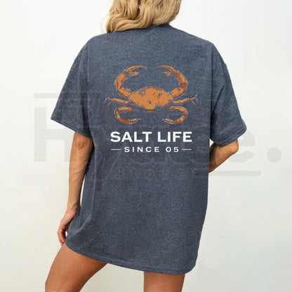 Coastal Vintage Crab T-Shirt – Retro Salt Life Slate Blue Graphic Tee