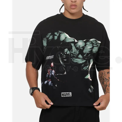 73Studio Marvel Hulk Vs Spider-Man Black T-Shirt – Superhero Graphic Tee