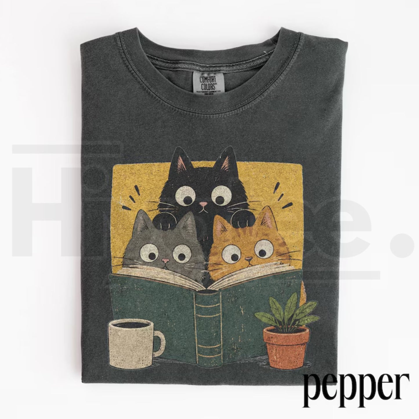 Retro Curious Reading Cats Graphic Tee Comfort Colors Book Lover Shirt