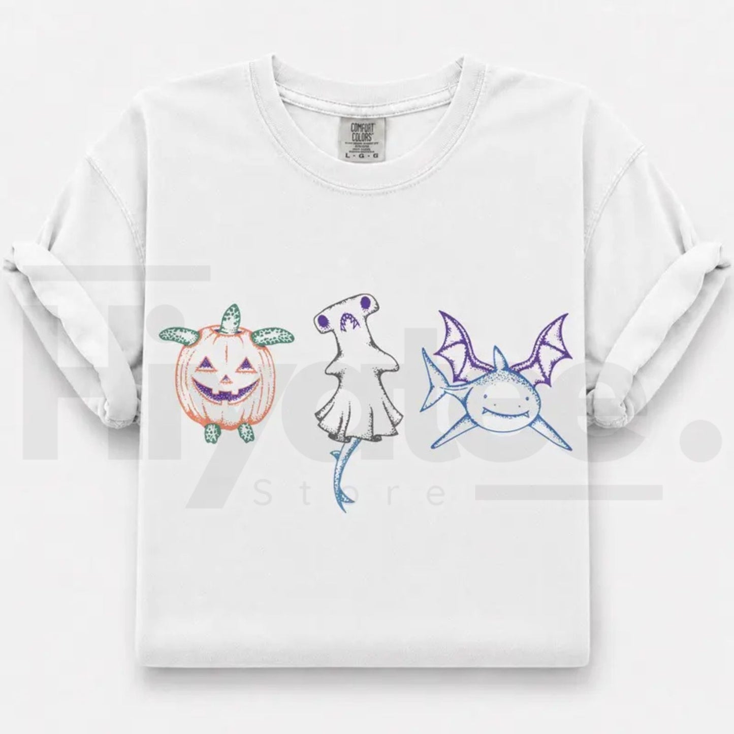 Comfort Colors Halloween Shark Pumpkin Turtle Ocean Graphic Tee