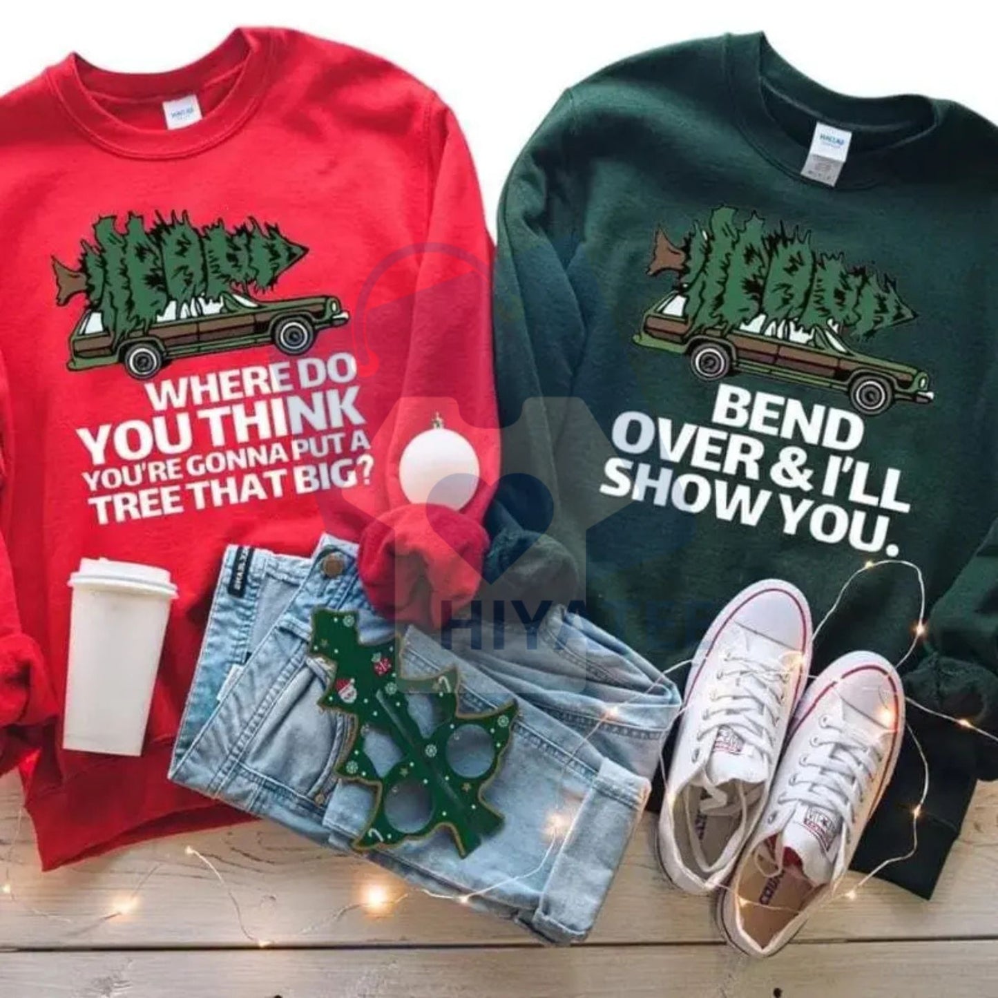 Bend Over And I'll Show You Christmas Couple Sweatshirt: Funny Xmas Slogan Shirt, Adult Humor Family Matching, Christmas Gifts For Lovers