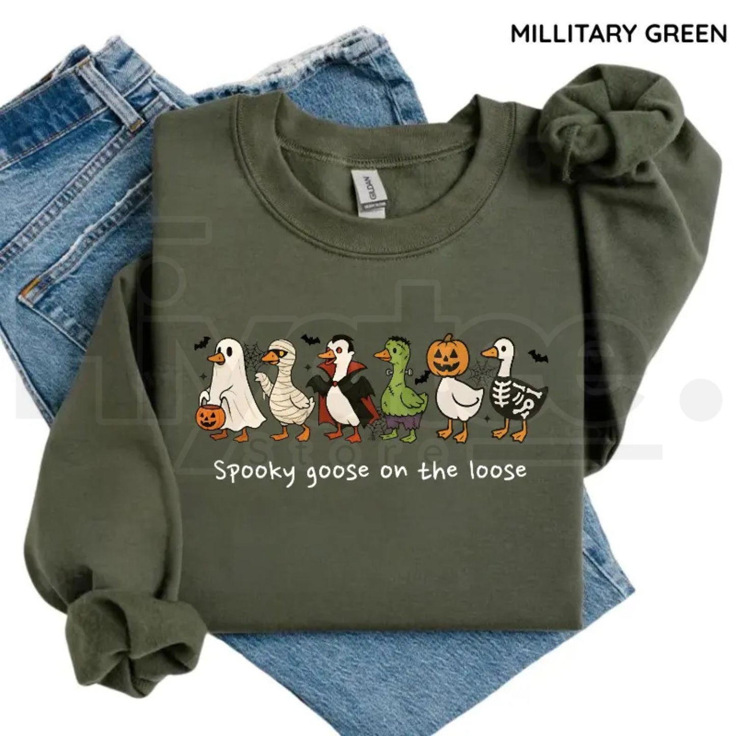 Spooky Goose on the Loose Sweatshirt – Funny Halloween Goose Graphic Crewneck, Cute Spooky Season Vintage Fall Pullover