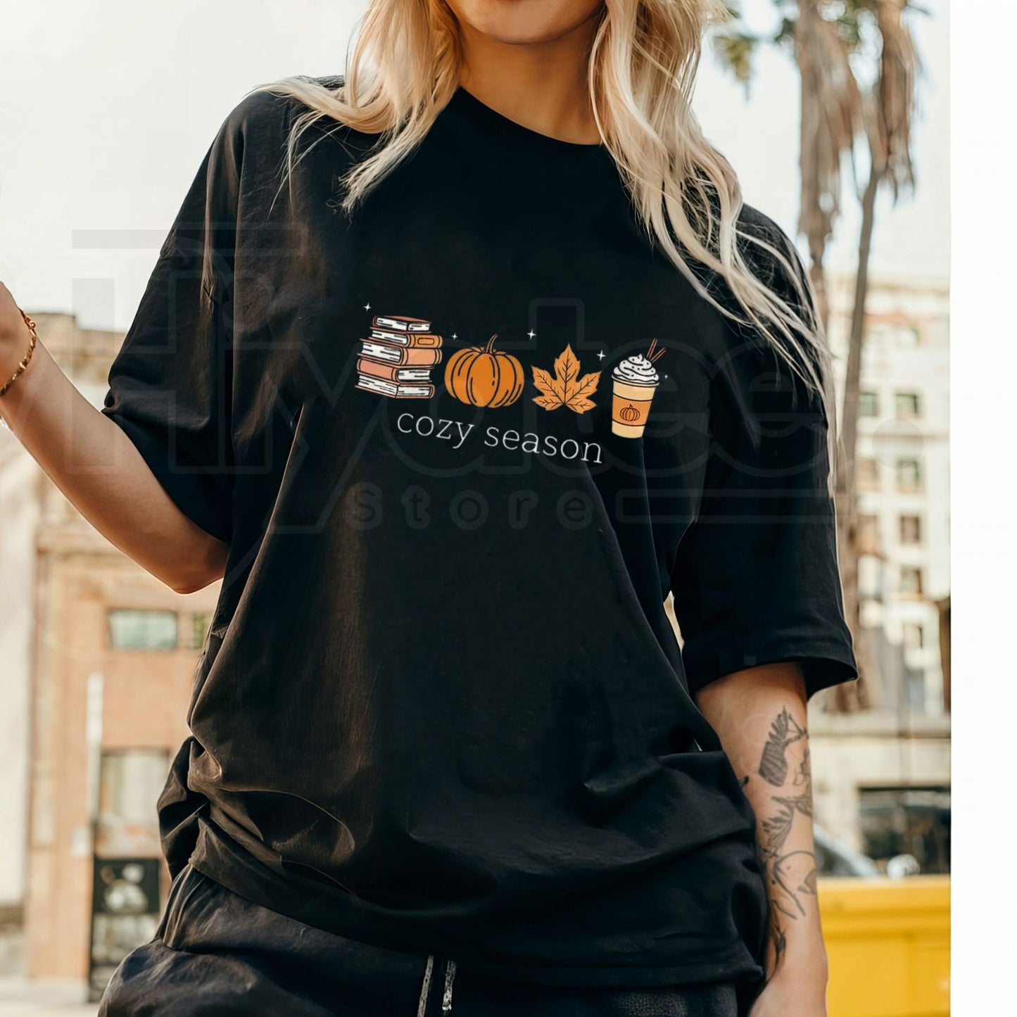 Cozy Season T-Shirt – Pumpkin Coffee & Books Autumn Graphic Tee, Cute Fall Lover Women's Shirt