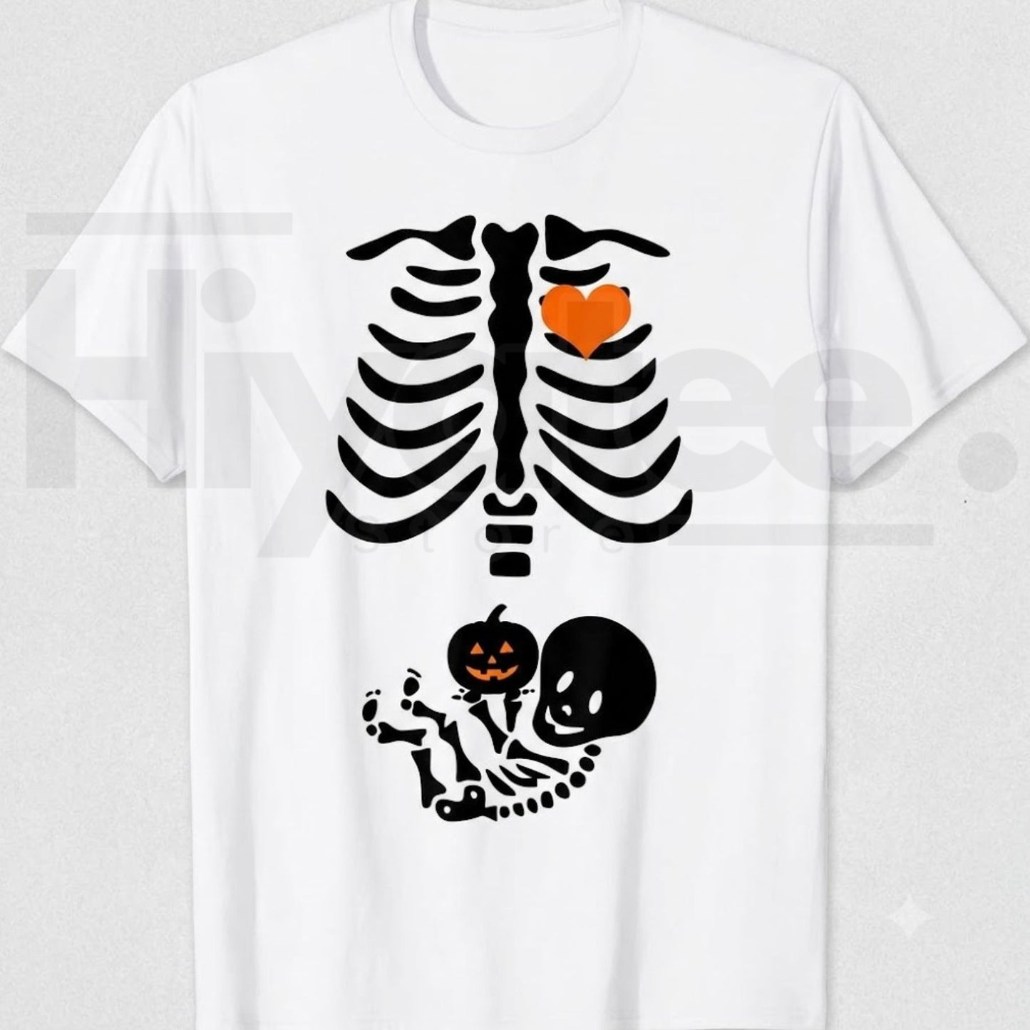 Skeleton Baby Rib Cage Maternity T-Shirt – Funny Halloween Pregnant Pumpkin Graphic Tee