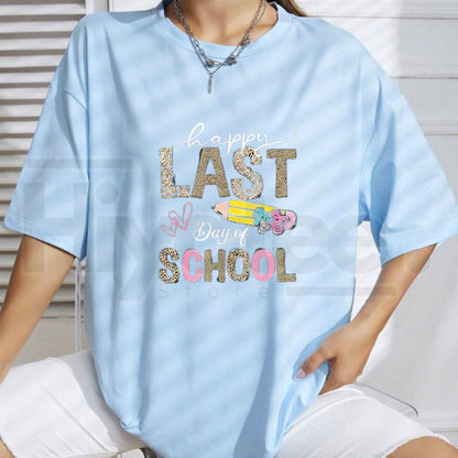 "Happy Last Day of School" – 2026 Retro Leopard Summer Graphic Top