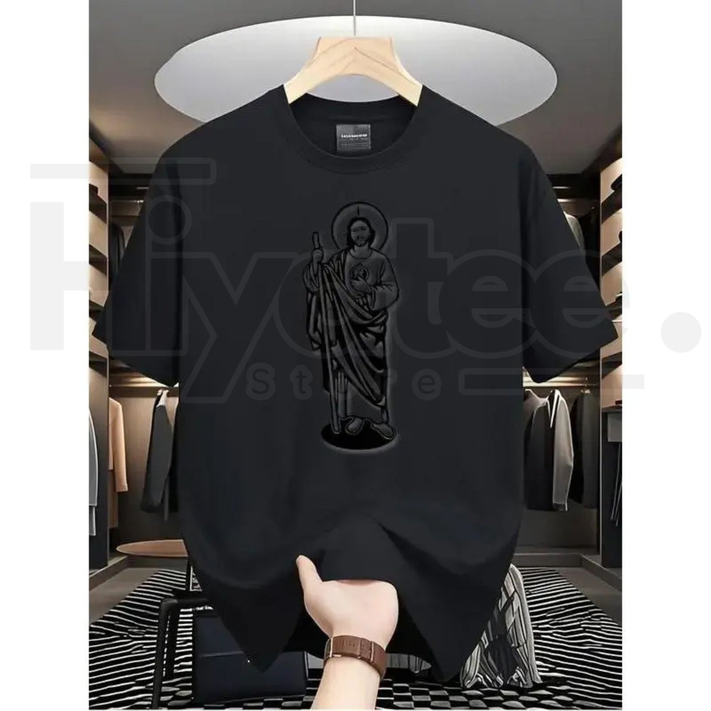 Saint Judas Tadeo Religious T-Shirt – Black and White High-Quality Graphic Tee