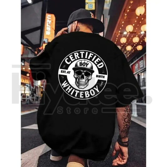 "Certified Whiteboy" Skull Graphic Shirt – Edgy Dark Aesthetic Urban Streetwear