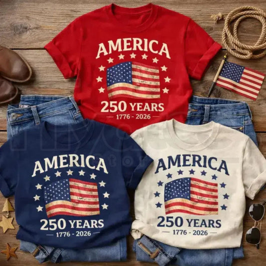 "USA 250th Anniversary" – Vintage 1776–2026 Patriotic Graphic Top