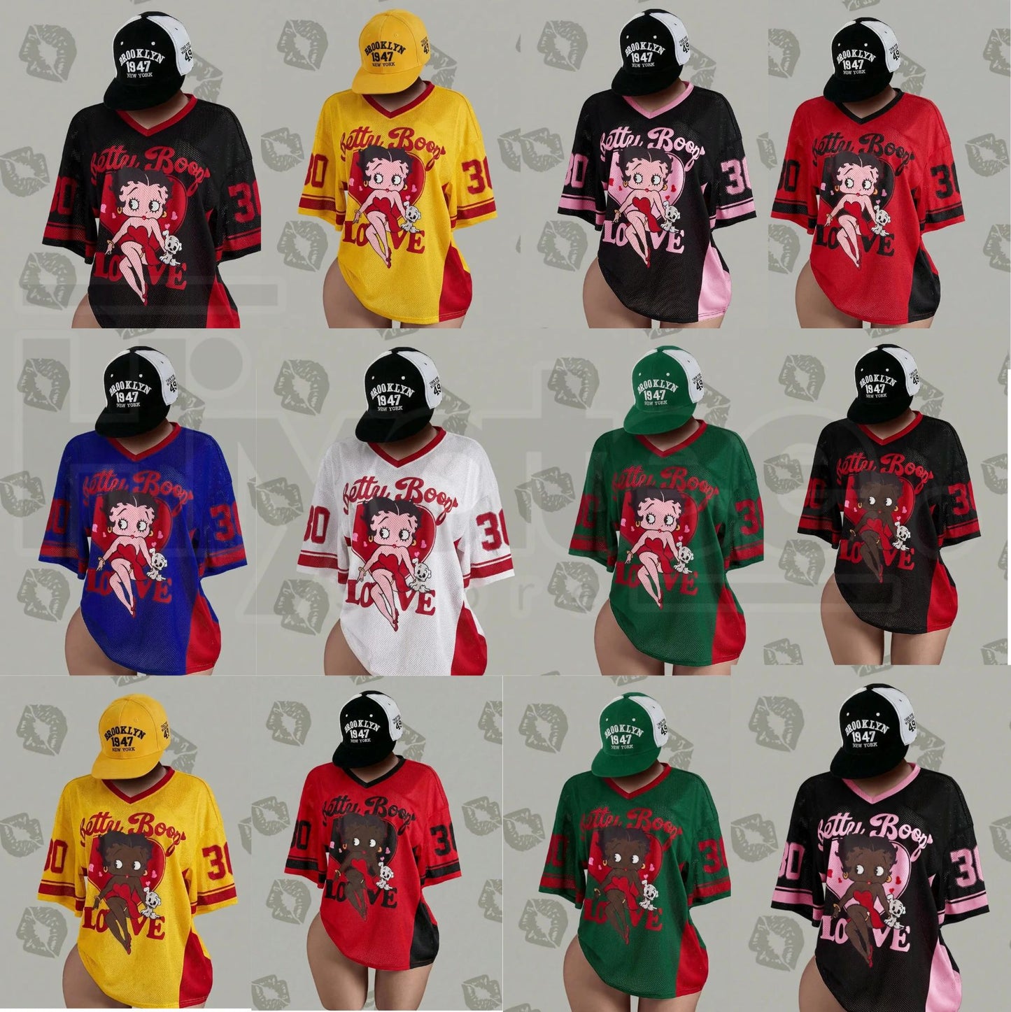 Streetwear Y2K Mesh Breathable American Vintage Doll Print V-Neck Short Sleeve T-Shirt
