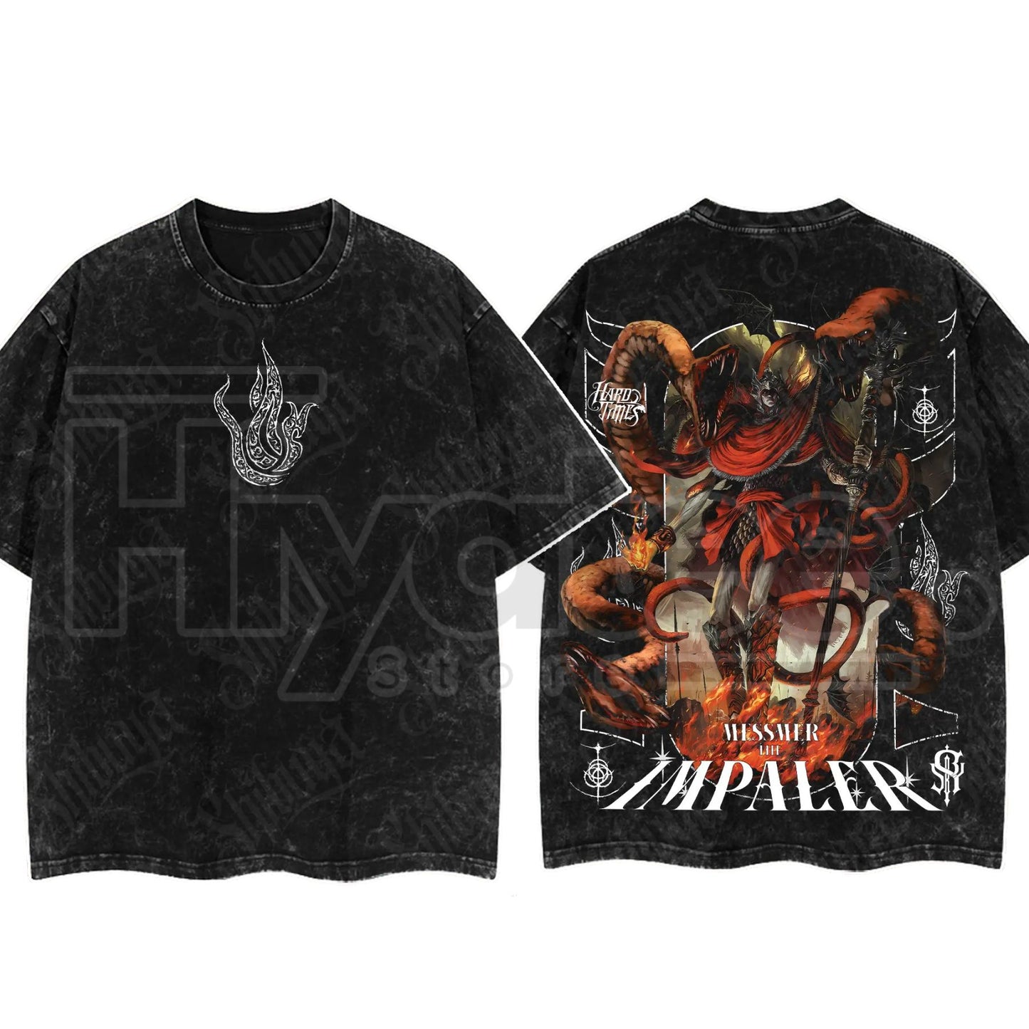 Dark Fantasy Gaming Washed T-Shirt – Oversized Cotton Double Print Streetwear Tee