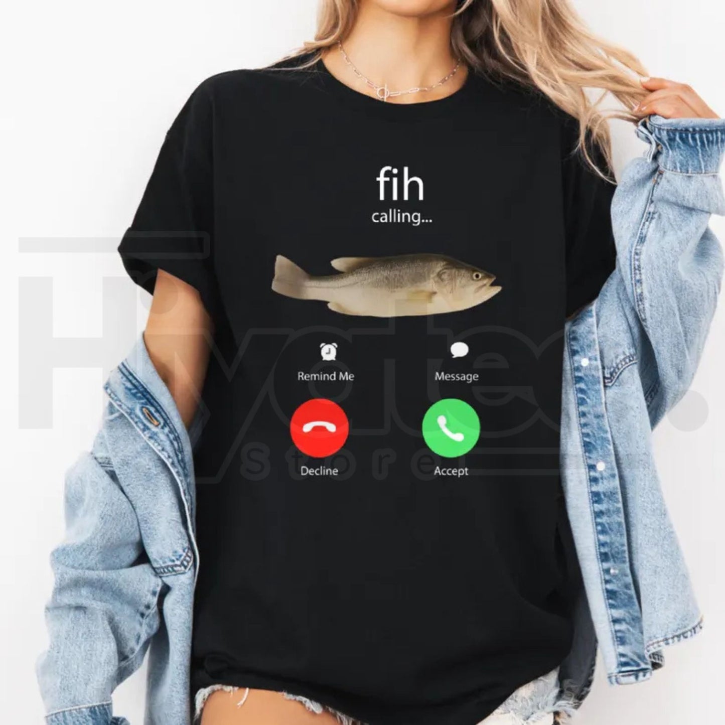 Fih Calling Funny Fish T-Shirt – Incoming Call Phone Graphic Tee, Fishing Joke Accept Decline Shirt