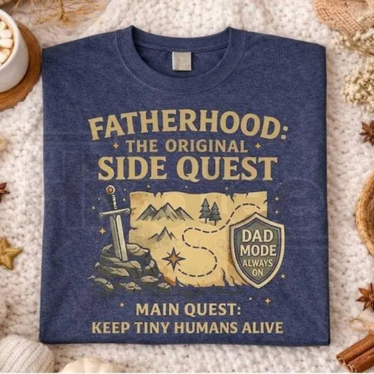 Fatherhood The Original Side Quest T-Shirt – Funny Gamer Dad DnD Tee, Sarcastic Dad Mode Gaming Father’s Day Gift