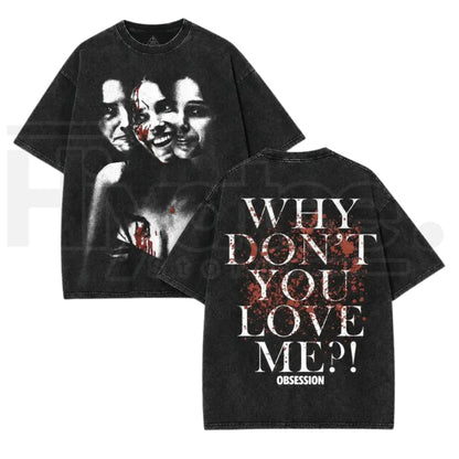 Vintage Acid Wash Psychological Horror Art Streetwear T-Shirt – Oversized Dark Aesthetic Heavyweight Cotton Tee