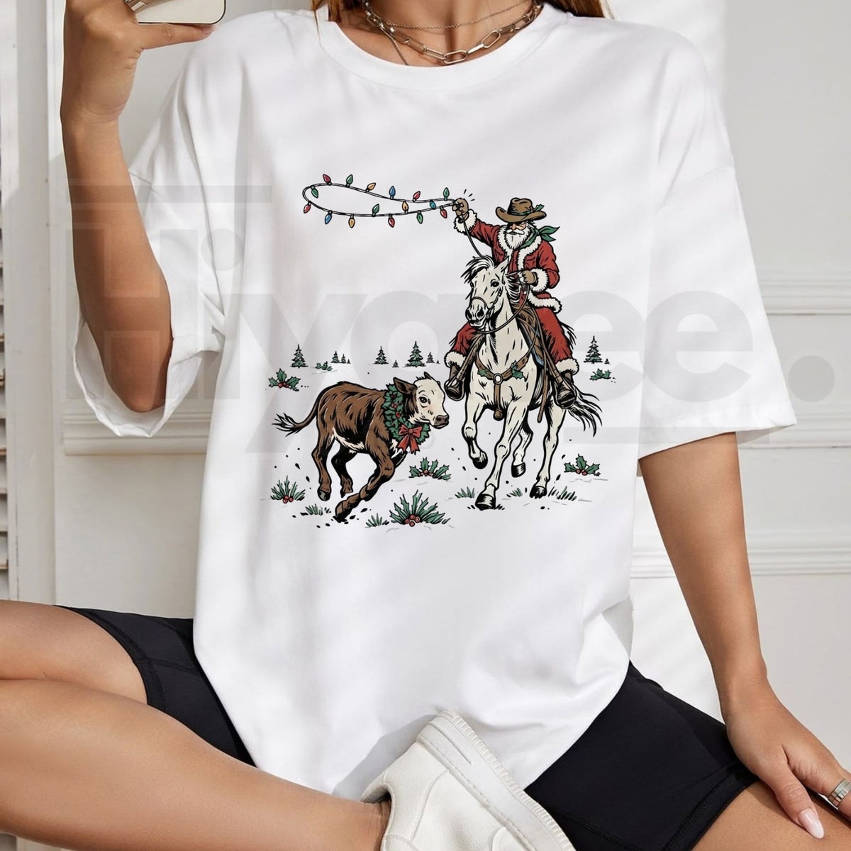Comfort Colors Cowboy Santa Western Christmas Horseback Tee