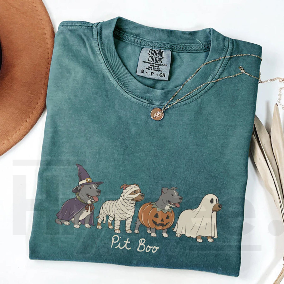 Halloween Pitbull Ghost Dog Spooky Season Comfort Colors Tee