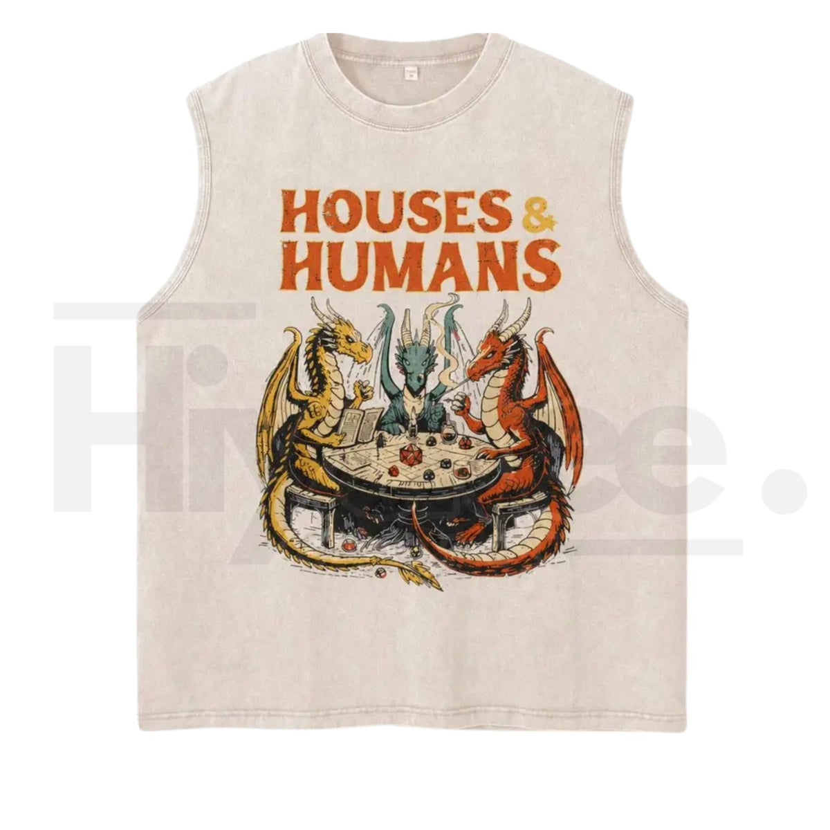 Vintage Acid Wash Fantasy Dragon Tank Top – Y2K Nerdcore Retro Loose Sleeveless Graphic Tee
