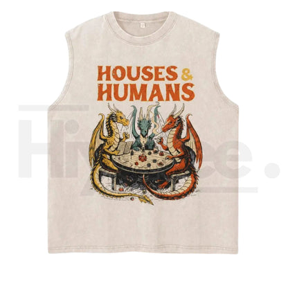 Vintage Acid Wash Fantasy Dragon Tank Top – Y2K Nerdcore Retro Loose Sleeveless Graphic Tee
