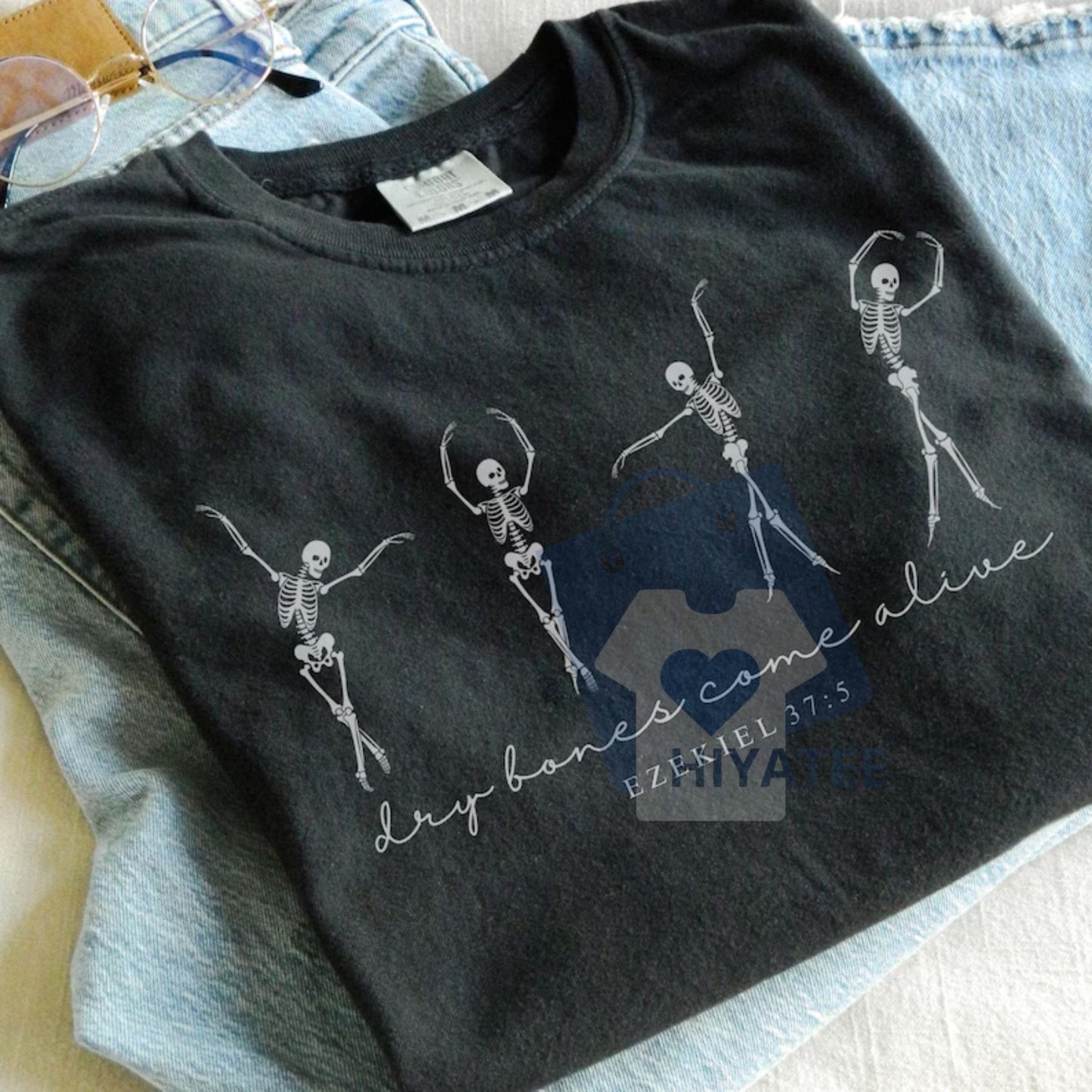 Christian Halloween T-Shirt – Dancing Skeleton “Dry Bones Come Alive” Graphic Tee, Fall Scripture Shirt, Faith-Based Comfort Colors Top
