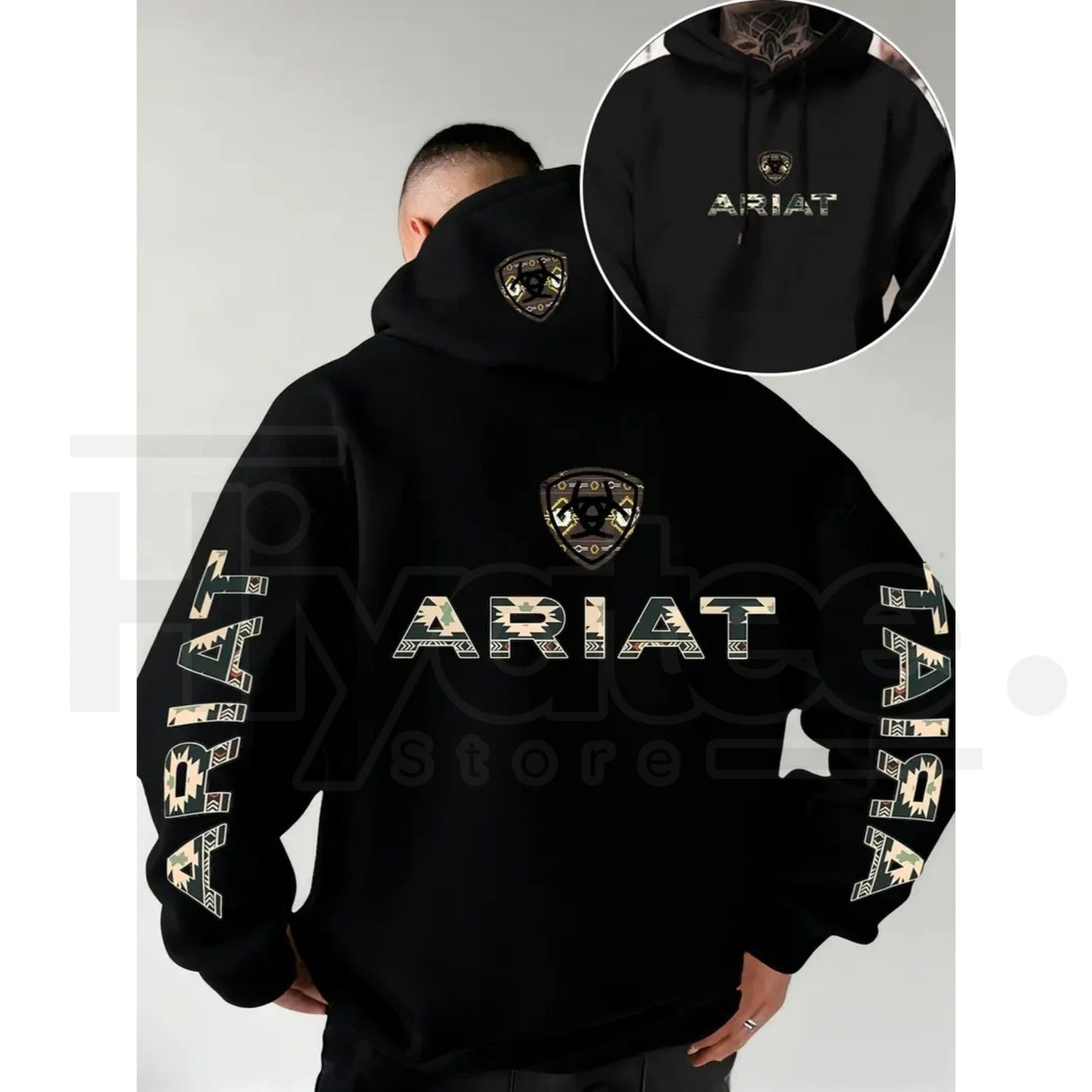 Ariat Letter Print Unisex Hooded – Soft Stretch Knit Fabric, Standard Fit Casual Daily Wear
