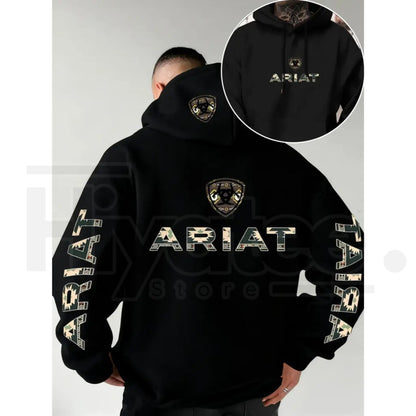 Ariat Letter Print Unisex Hooded – Soft Stretch Knit Fabric, Standard Fit Casual Daily Wear