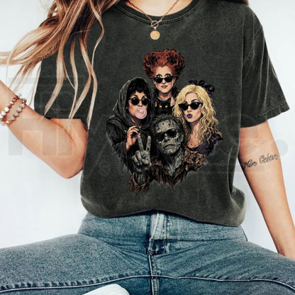Comfort Colors Retro Halloween Hocus Pocus Portrait Selfie T-Shirt – Vintage Spooky Graphic Tee for Men & Women