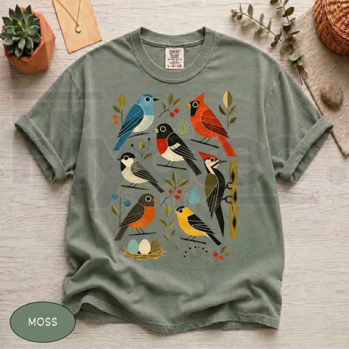 Comfort Colors Retro Backyard Birds Cardinal Bluebird Tee