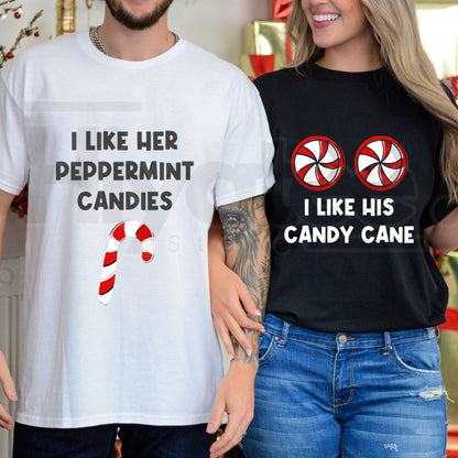 Funny Couples Christmas Graphic T-Shirt – Candy Cane & Peppermint Matching Holiday Tee
