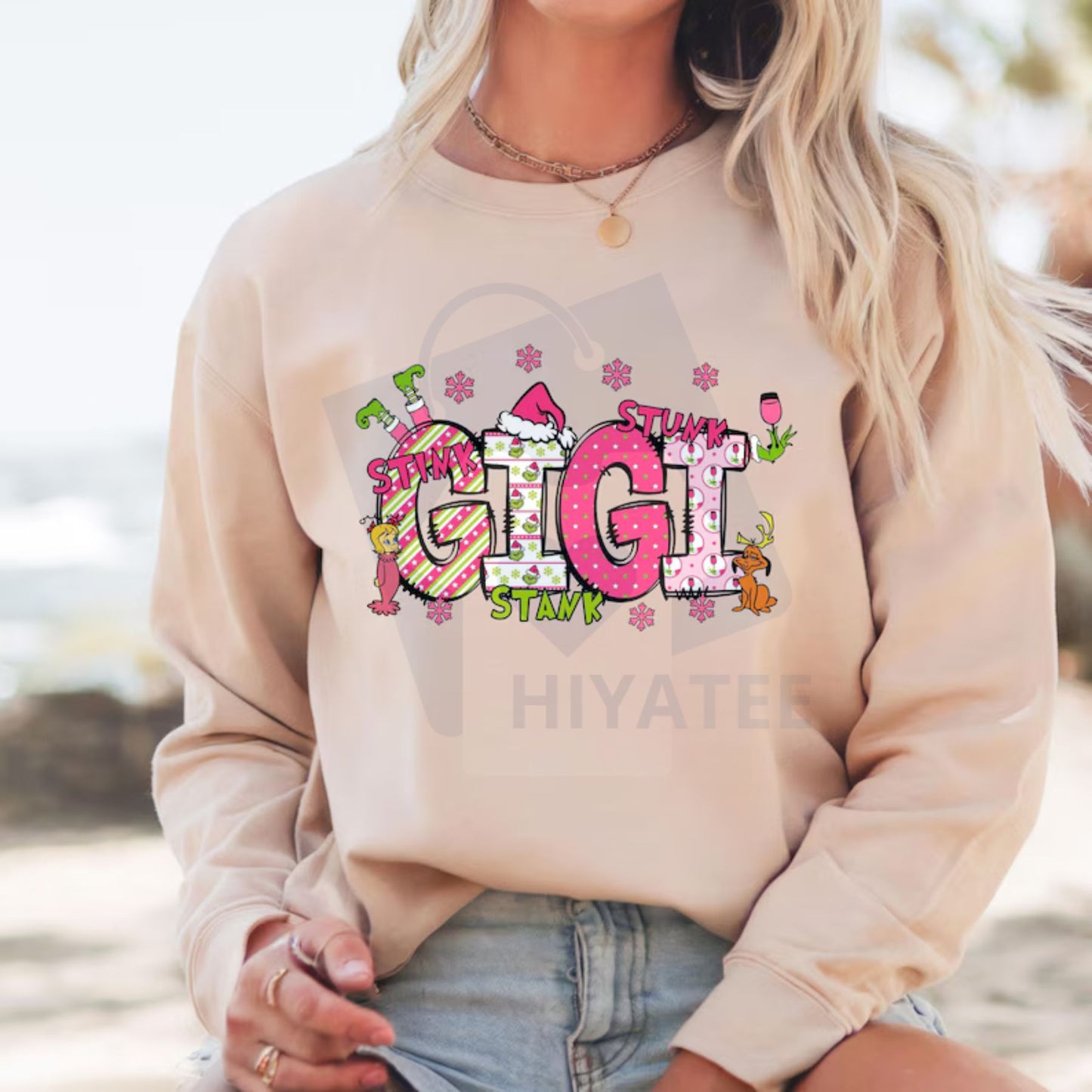 Custom Grinch Grandma Kid Name Sweatshirt: Retro Christmas Nana Shirt, Personalized Family 2025 Gift