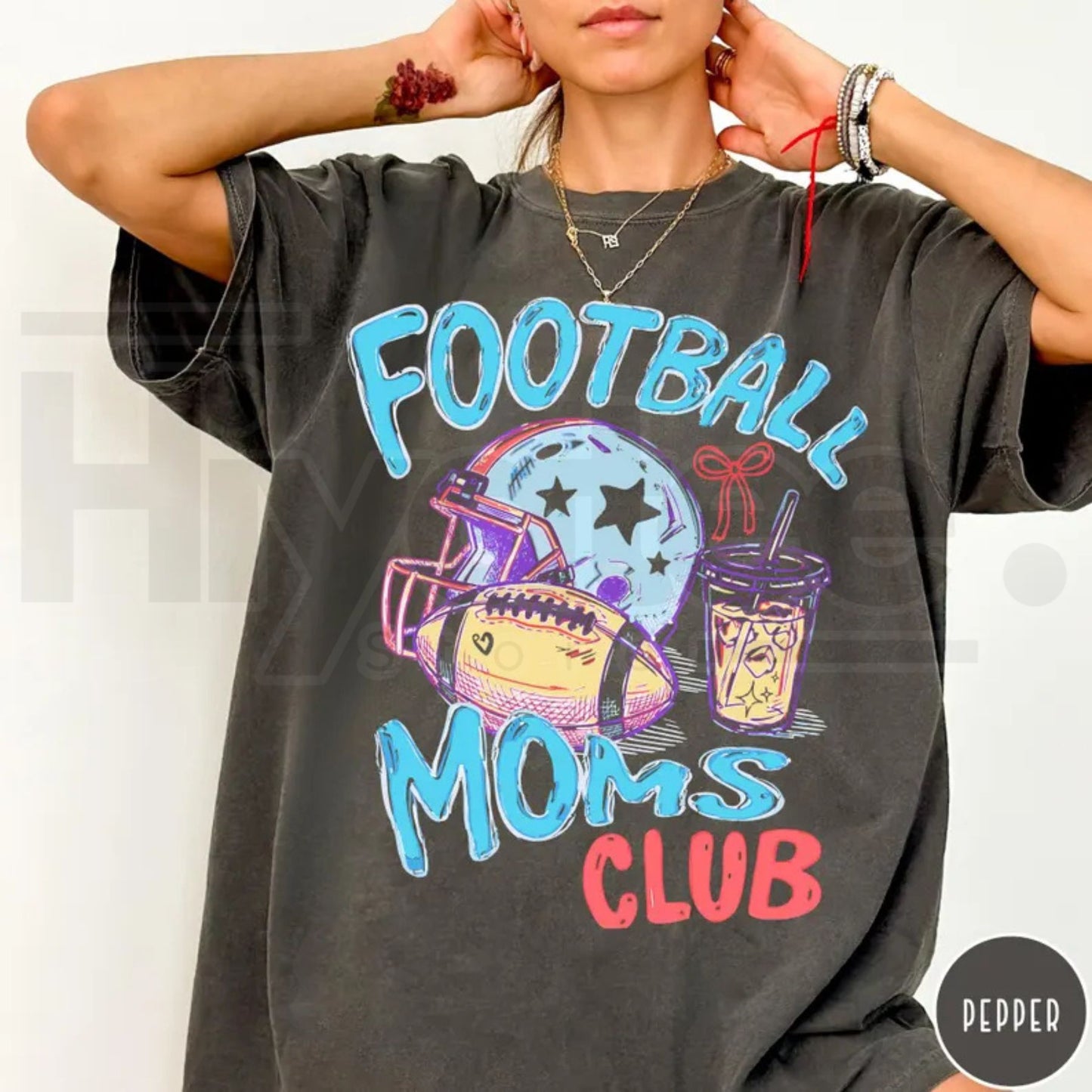 Football Moms Club Comfort Colors T-Shirt Gameday Doodle Football Tee